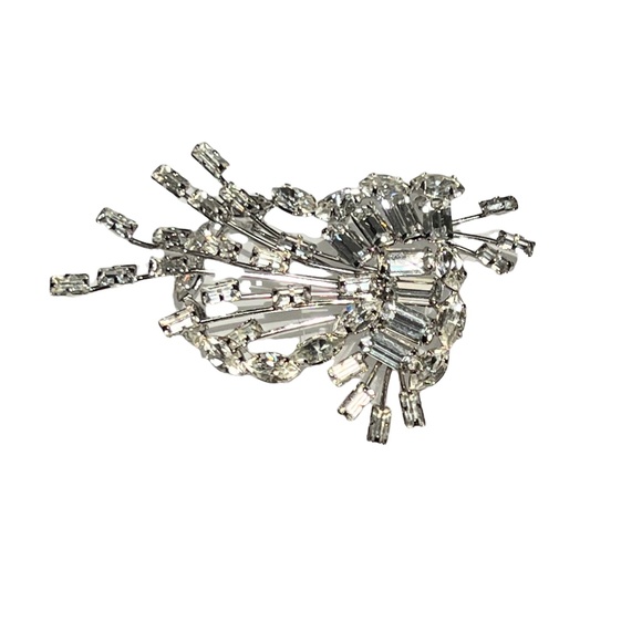 VINTAGE STAR ART STERLING CLEAR RHINESTONE CRYSTAL BROOCH PENDANT - Picture 11 of 13